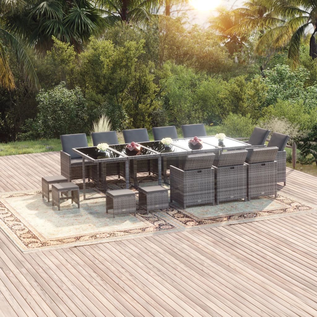 11-Tlg. Garten-Essgruppe Mit Kissen Poly Rattan Schwarz