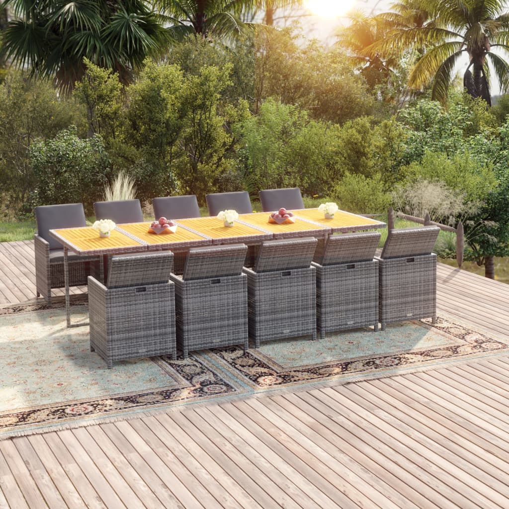 15-Tlg. Garten-Essgruppe Mit Kissen Poly Rattan Beige