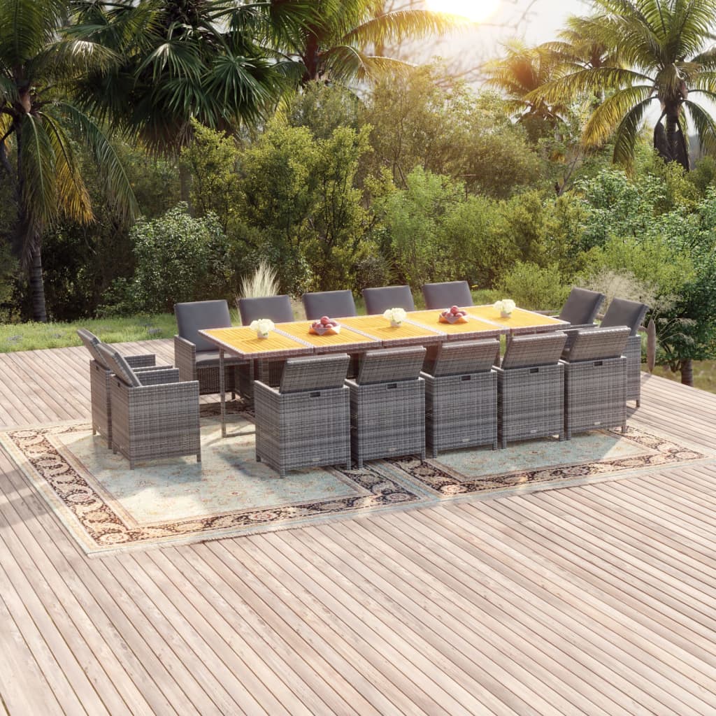 15-Tlg. Garten-Essgruppe Mit Kissen Poly Rattan Beige