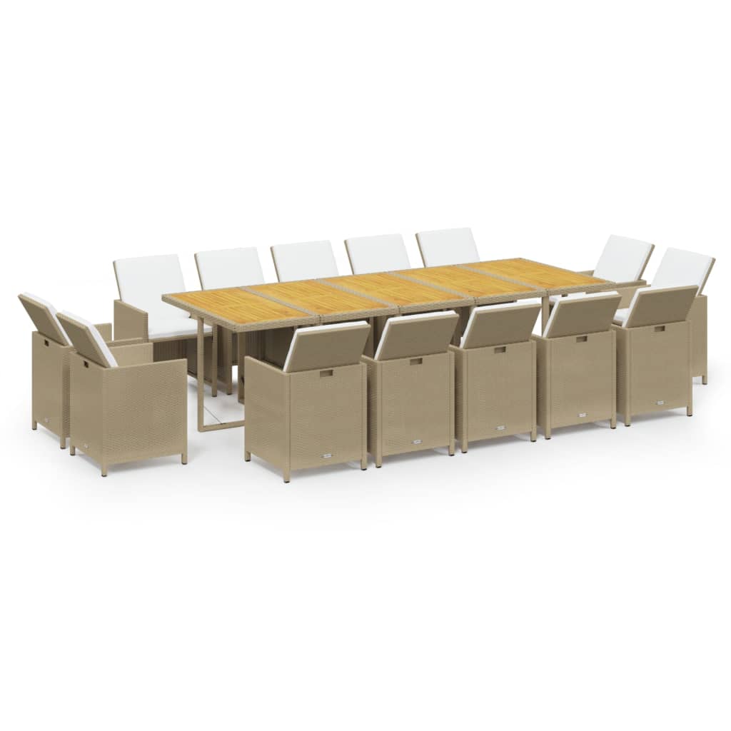 15-Tlg. Garten-Essgruppe Mit Kissen Poly Rattan Beige