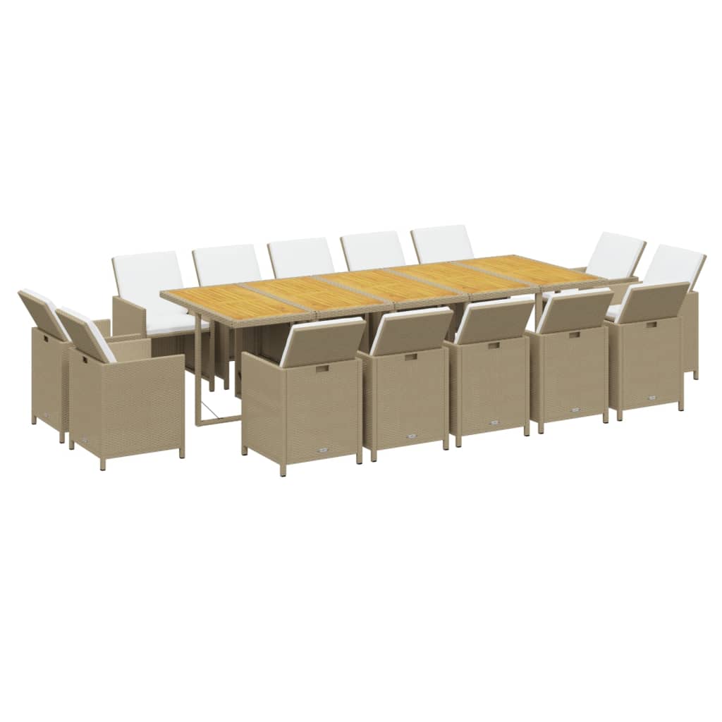 15-Tlg. Garten-Essgruppe Mit Kissen Poly Rattan Beige