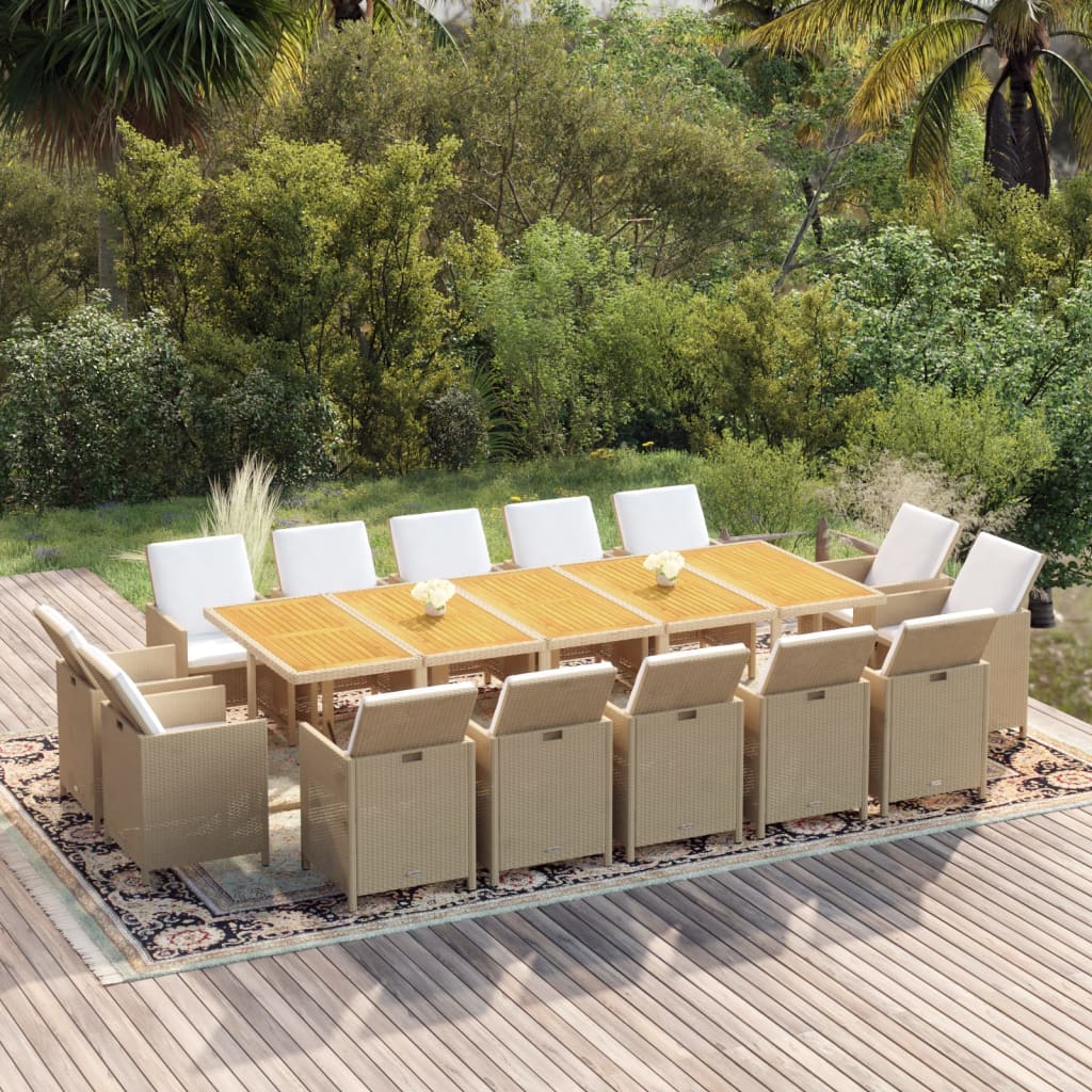 15-Tlg. Garten-Essgruppe Mit Kissen Poly Rattan Beige