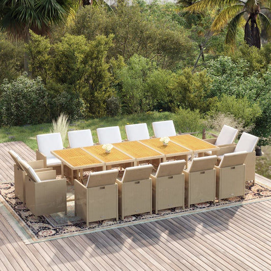 15-Tlg. Garten-Essgruppe Mit Kissen Poly Rattan Beige
