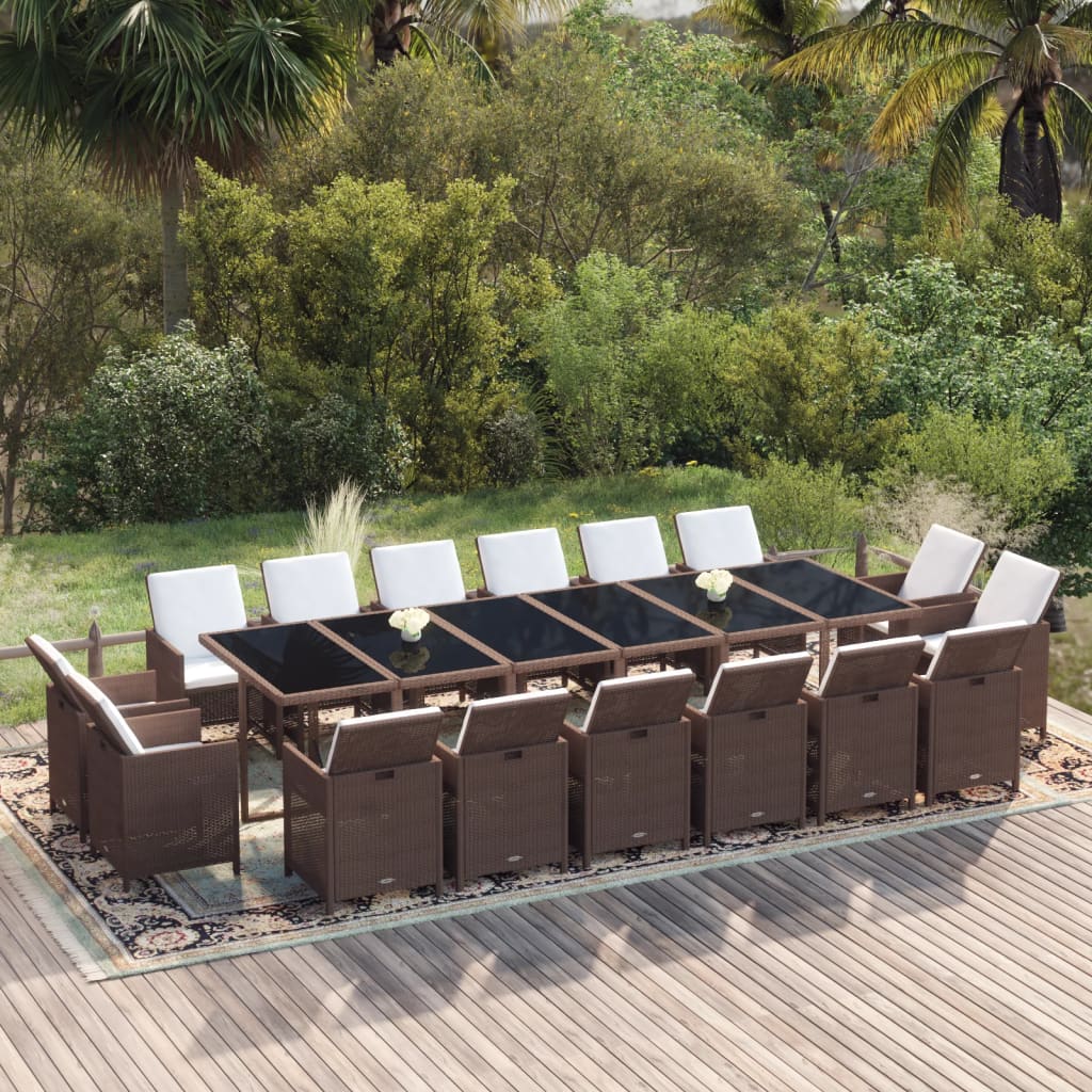 17-Tlg. Garten-Essgruppe Mit Kissen Poly Rattan Braun
