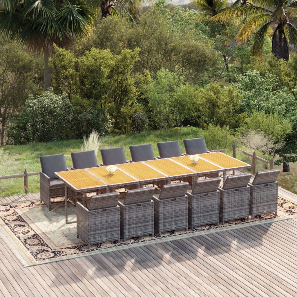 13-Tlg. Garten-Essgruppe Mit Kissen Poly Rattan Beige