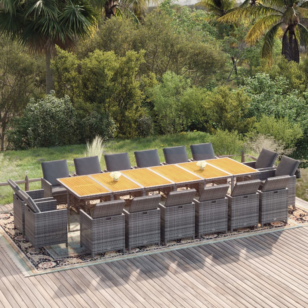 17-Tlg. Garten-Essgruppe Mit Kissen Poly Rattan Braun