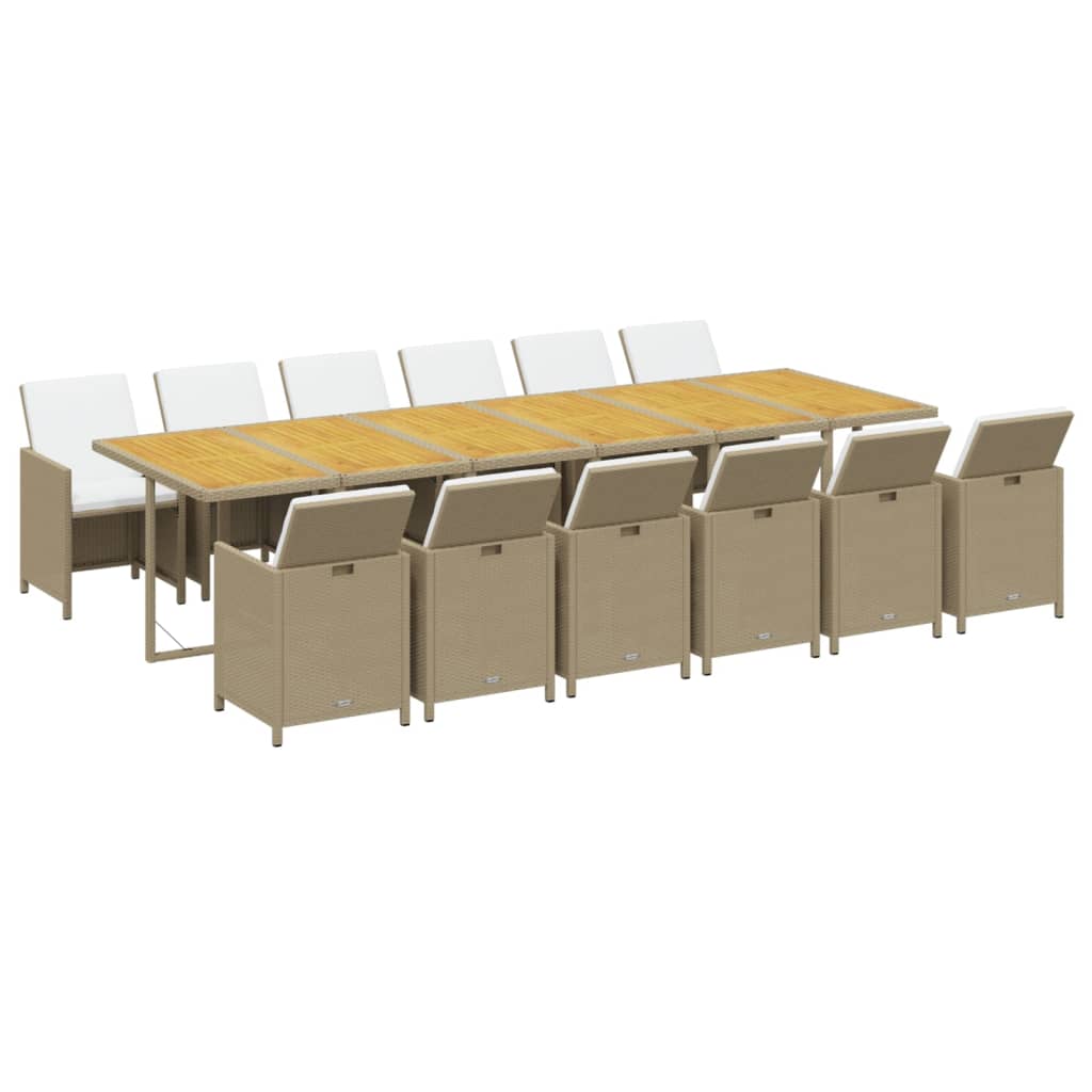 13-Tlg. Garten-Essgruppe Mit Kissen Poly Rattan Beige
