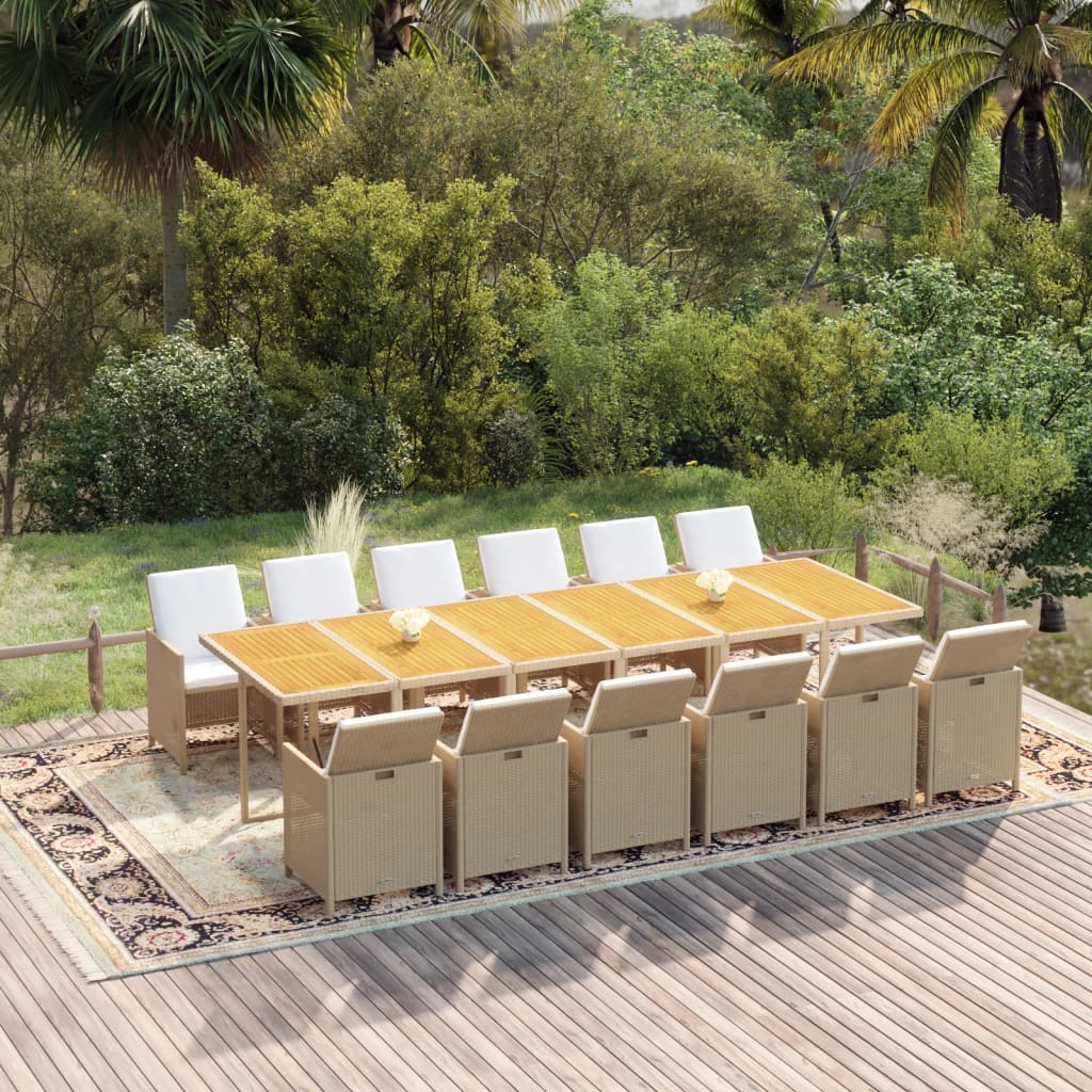 13-Tlg. Garten-Essgruppe Mit Kissen Poly Rattan Beige
