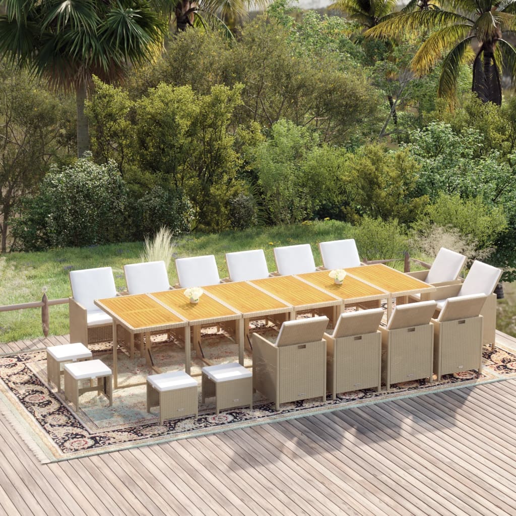 13-Tlg. Garten-Essgruppe Mit Kissen Poly Rattan Beige