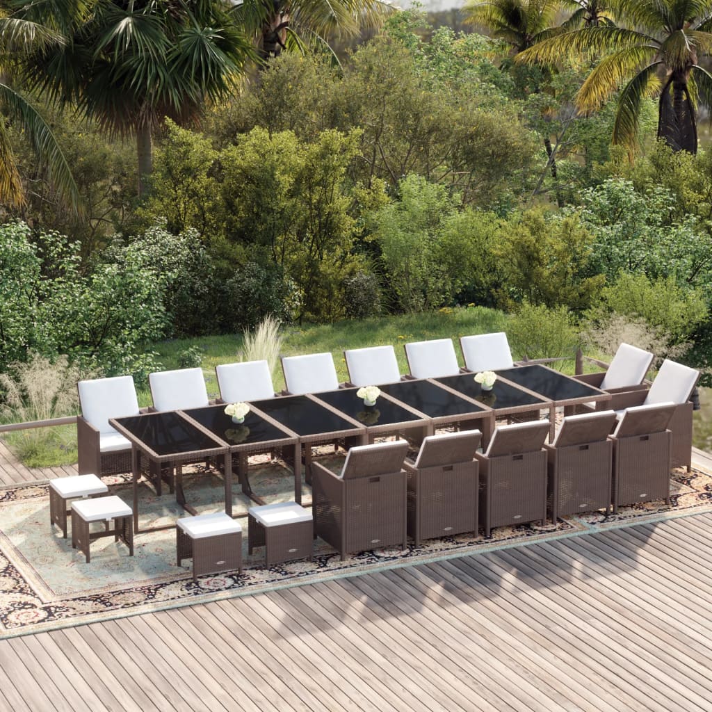 13-Tlg. Garten-Essgruppe Mit Kissen Poly Rattan Beige