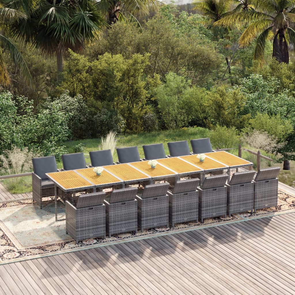 13-Tlg. Garten-Essgruppe Mit Kissen Poly Rattan Beige