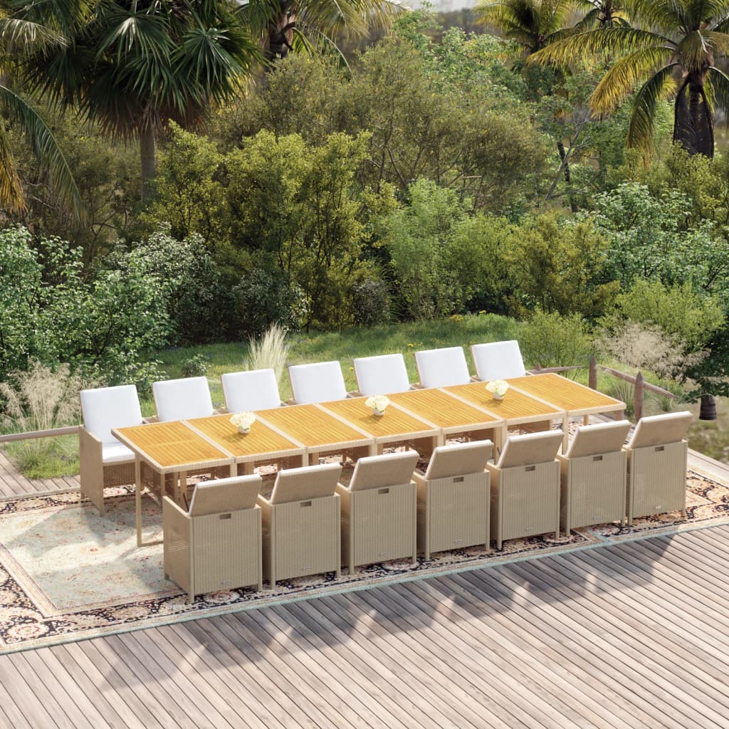 13-Tlg. Garten-Essgruppe Mit Kissen Poly Rattan Beige