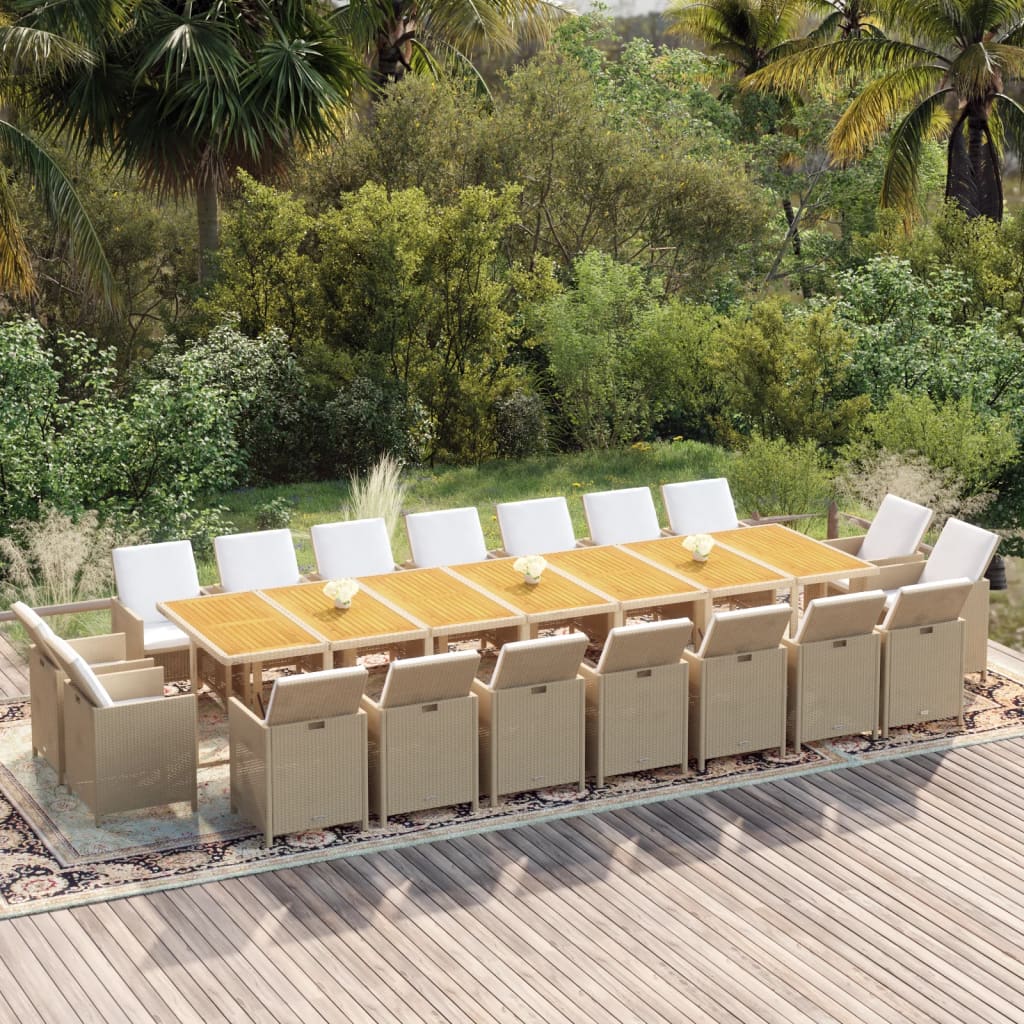 13-Tlg. Garten-Essgruppe Mit Kissen Poly Rattan Beige