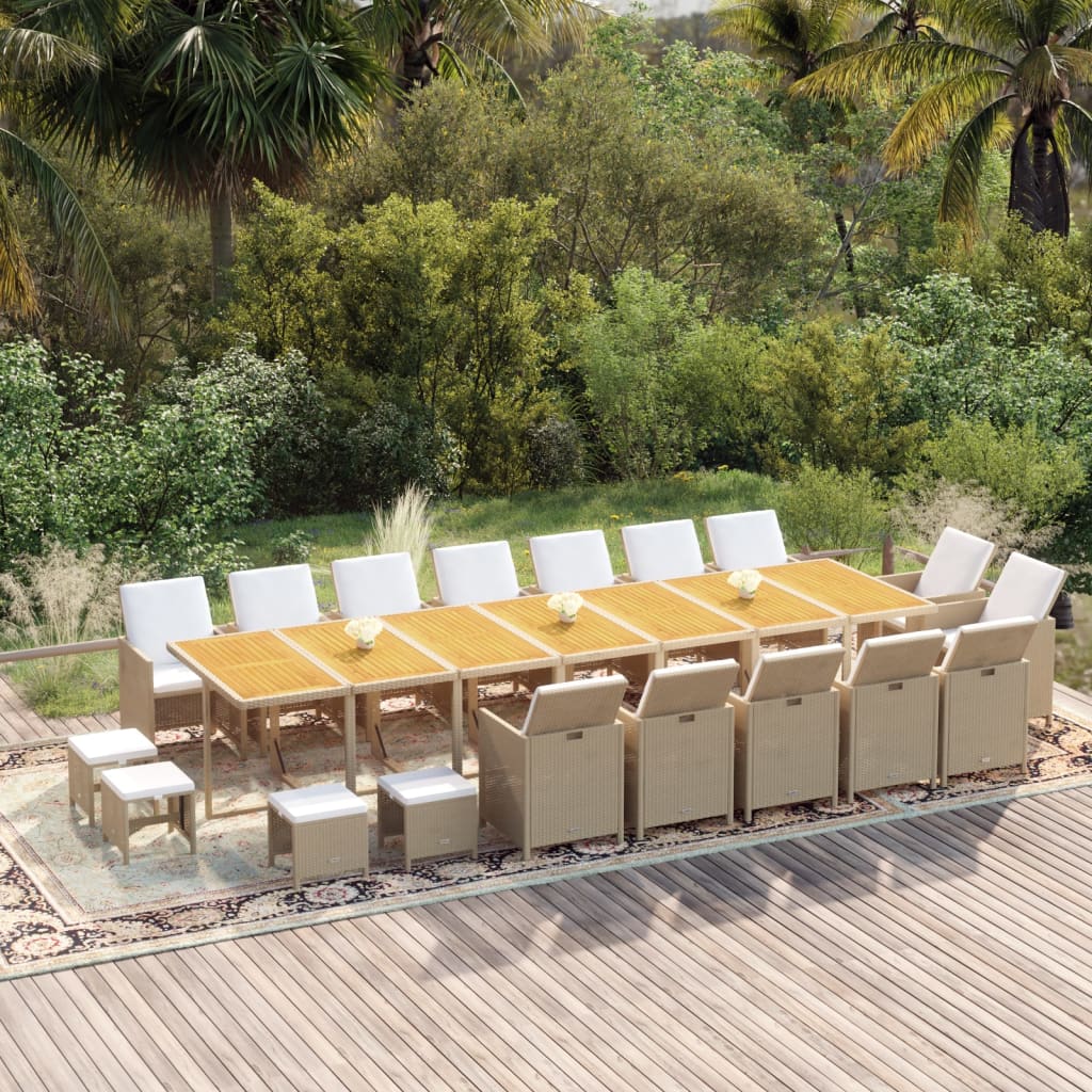 13-Tlg. Garten-Essgruppe Mit Kissen Poly Rattan Beige