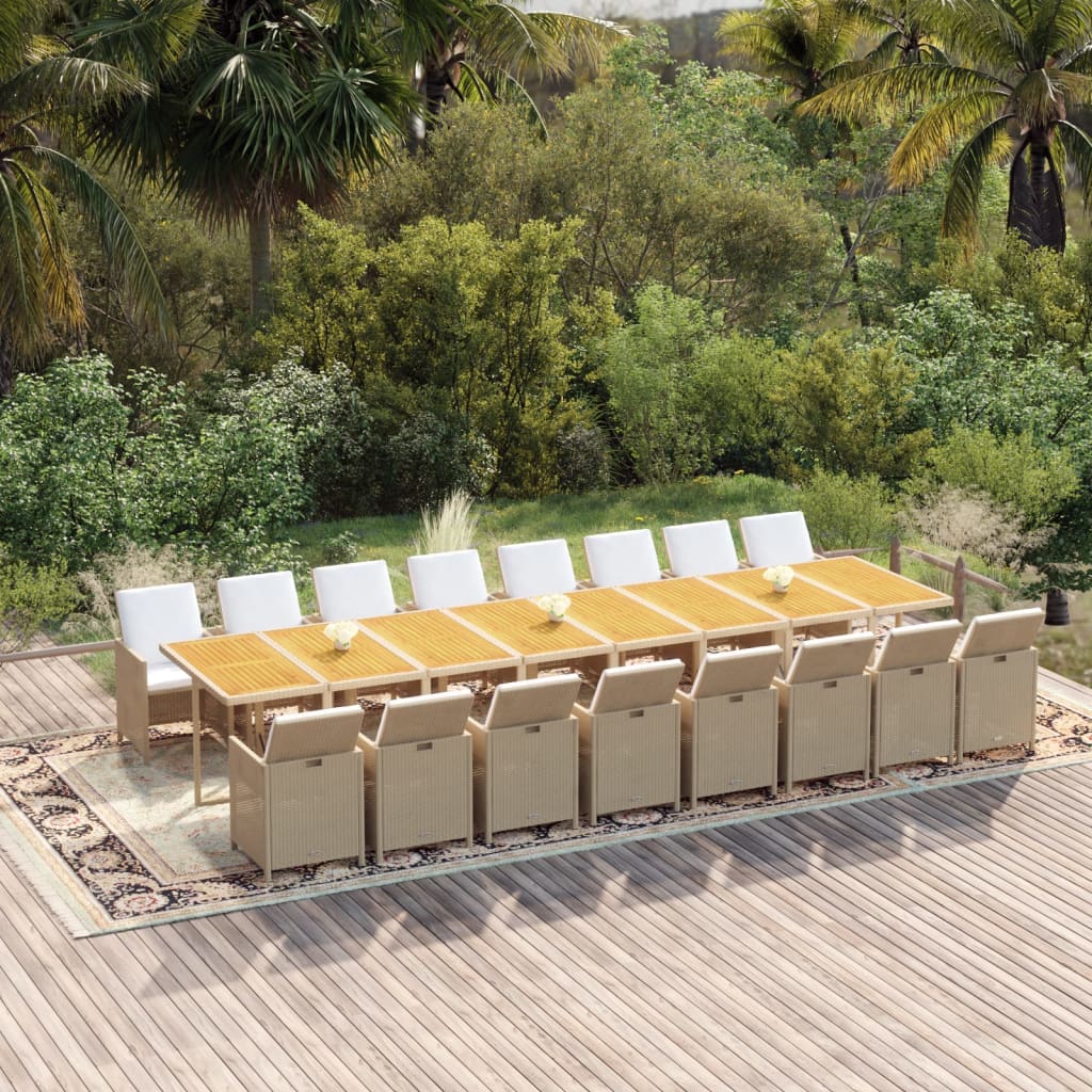 13-Tlg. Garten-Essgruppe Mit Kissen Poly Rattan Beige