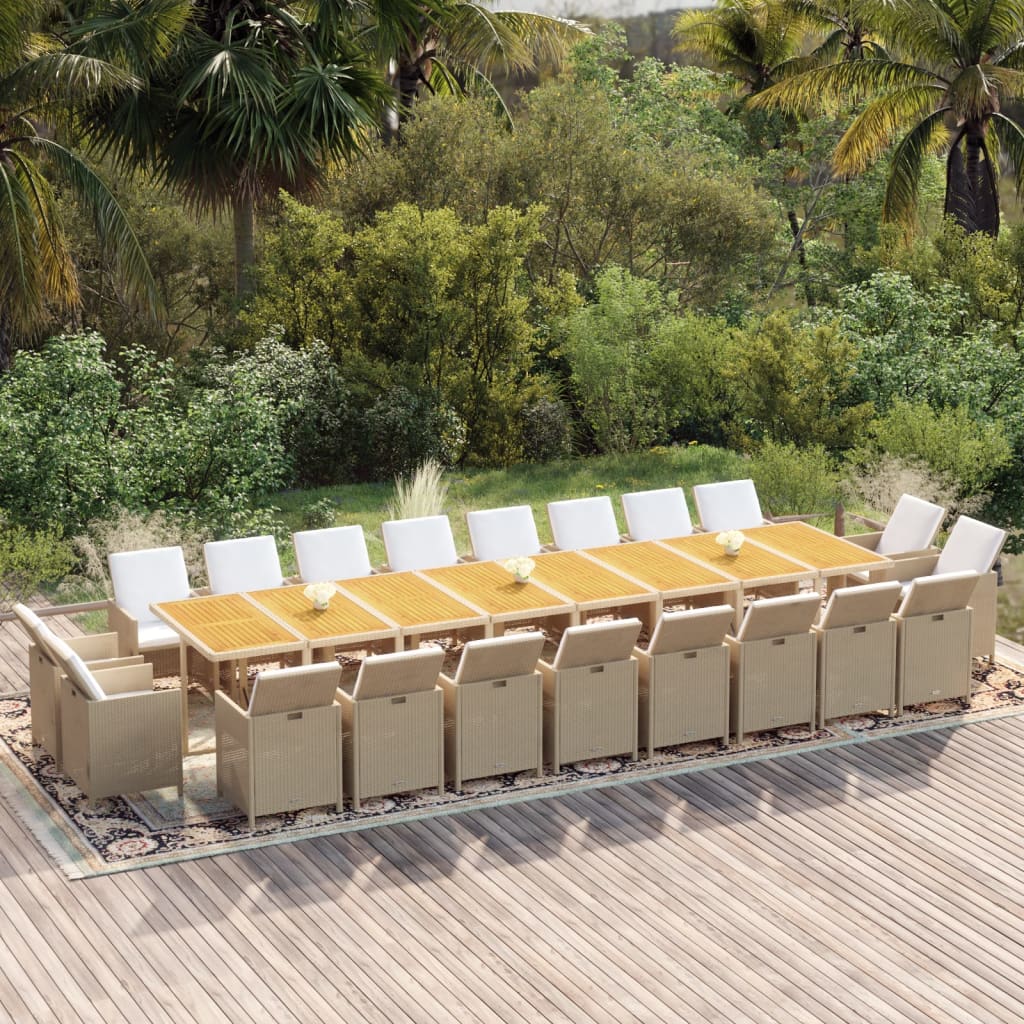 13-Tlg. Garten-Essgruppe Mit Kissen Poly Rattan Beige