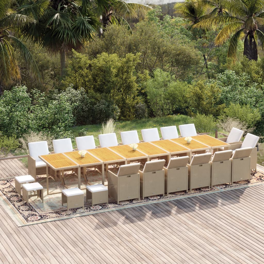13-Tlg. Garten-Essgruppe Mit Kissen Poly Rattan Beige