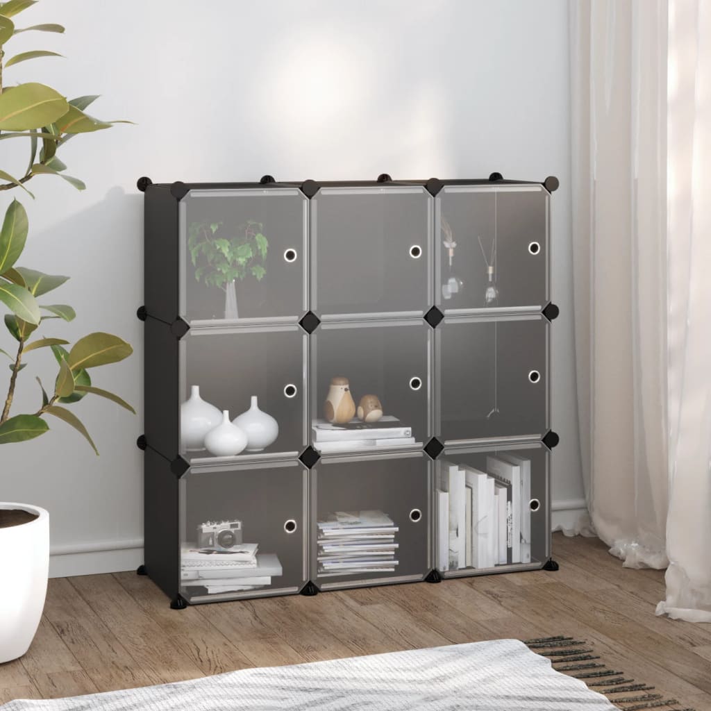Regalsystem Mit 15 Würfeln Und Türen Schwarz Pp Schwarz Und Transparent