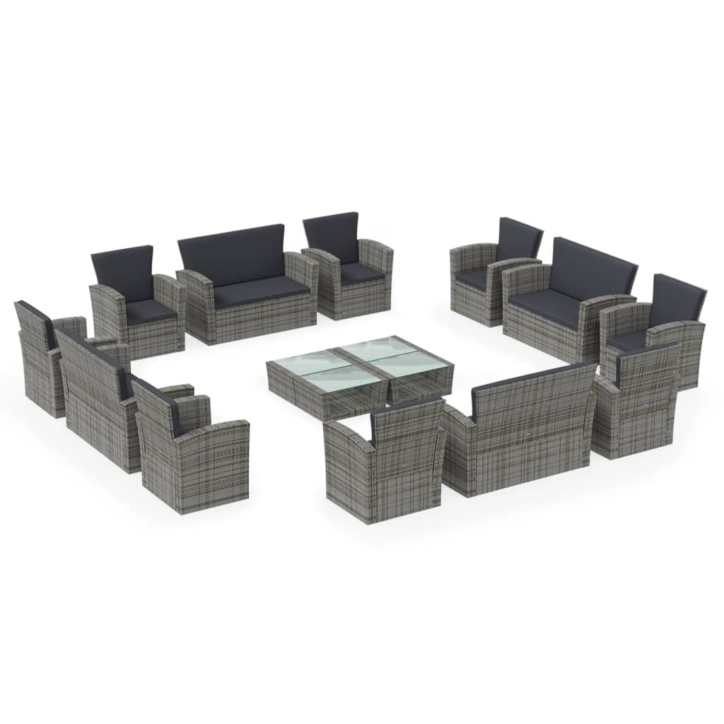 16-Tlg. Garten-Lounge-Set Mit Kissen Poly-Rattan