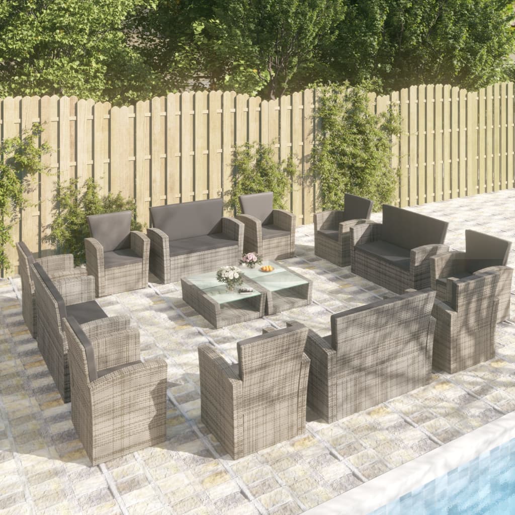 16-Tlg. Garten-Lounge-Set Mit Kissen Poly-Rattan