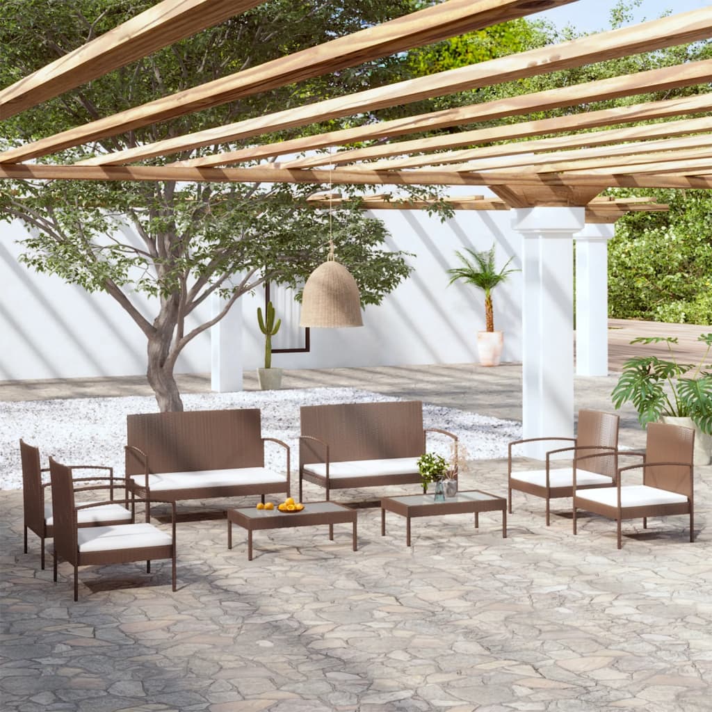 8-Tlg. Garten-Lounge-Set Mit Auflagen Poly Rattan