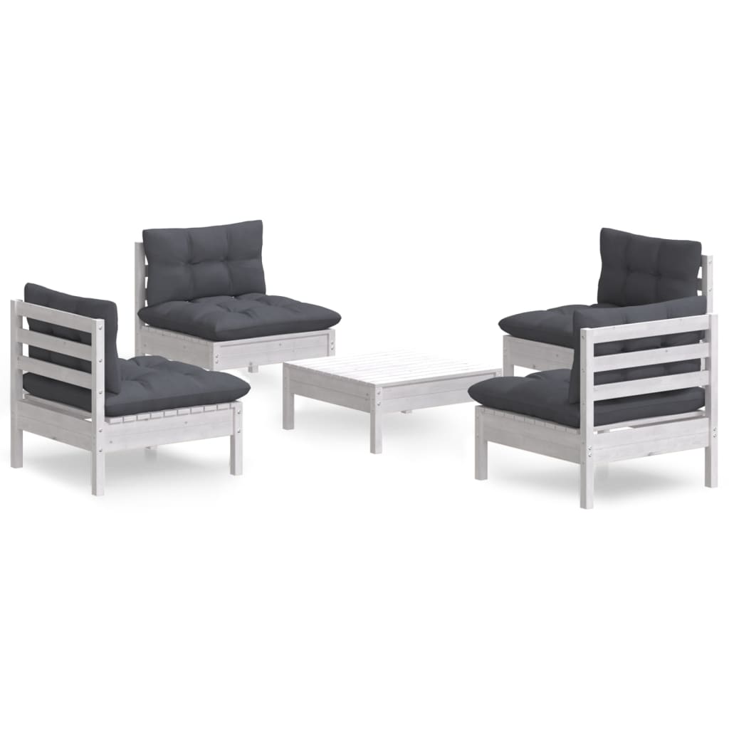 5-Tlg. Garten-Lounge-Set Mit Anthrazit Kissen Kiefernholz