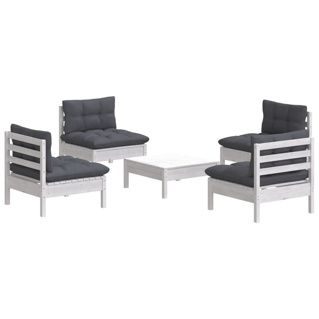 5-Tlg. Garten-Lounge-Set Mit Anthrazit Kissen Kiefernholz