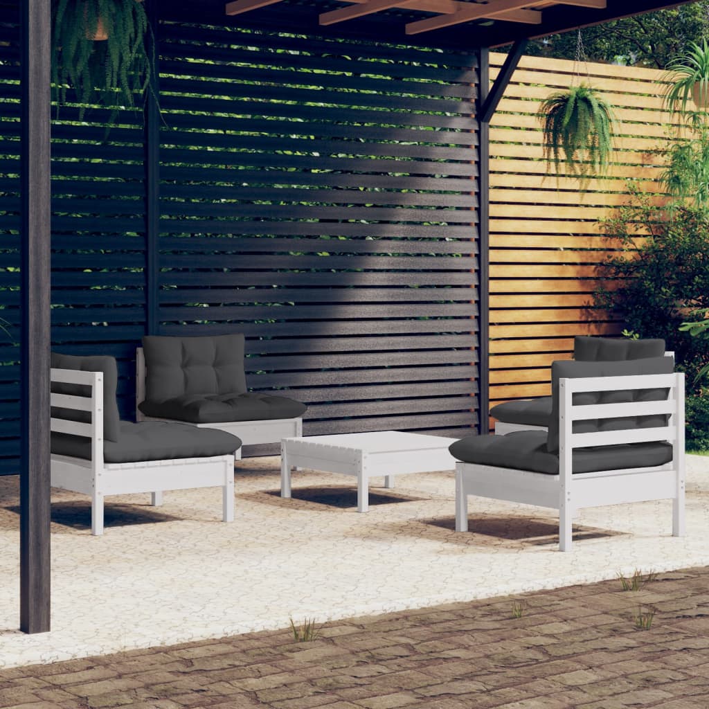 5-Tlg. Garten-Lounge-Set Mit Anthrazit Kissen Kiefernholz
