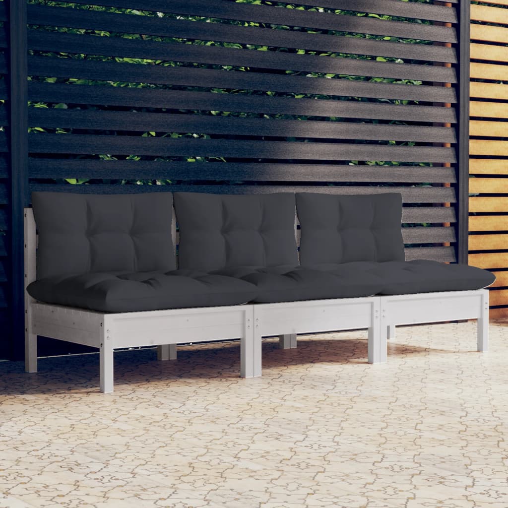 3-Sitzer-Gartensofa Mit Anthrazit Kissen Massivholz Kiefer
