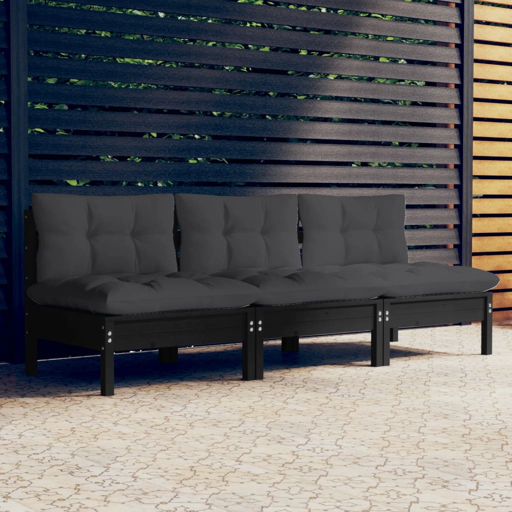 3-Sitzer-Gartensofa Mit Anthrazit Kissen Massivholz Kiefer