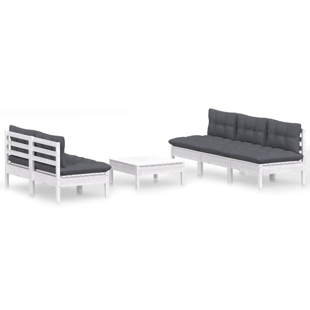 6-Tlg. Garten-Lounge-Set Mit Anthrazit Kissen Kiefernholz