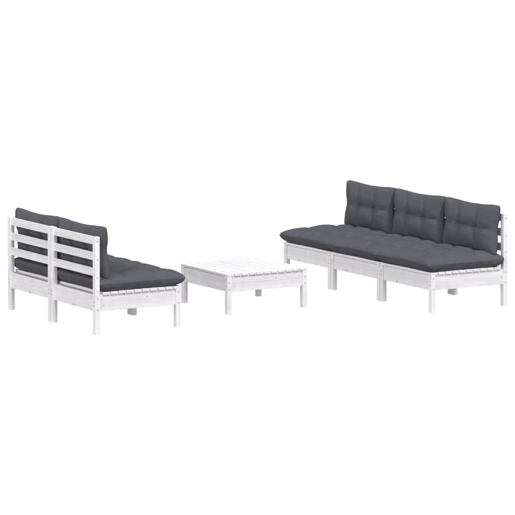 6-Tlg. Garten-Lounge-Set Mit Anthrazit Kissen Kiefernholz