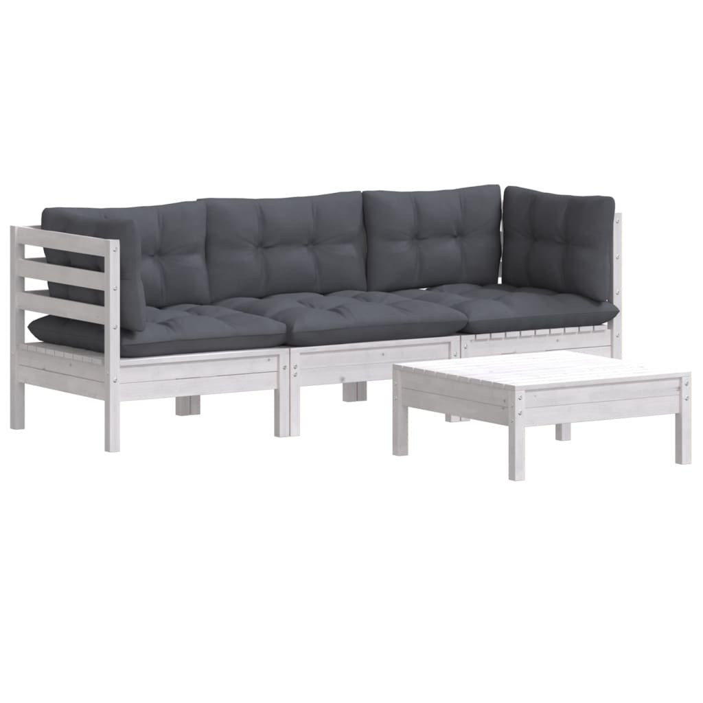 4-Tlg. Garten-Lounge-Set Mit Anthrazit Kissen Kiefernholz