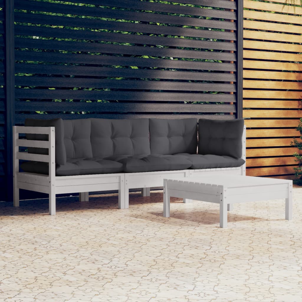 4-Tlg. Garten-Lounge-Set Mit Anthrazit Kissen Kiefernholz