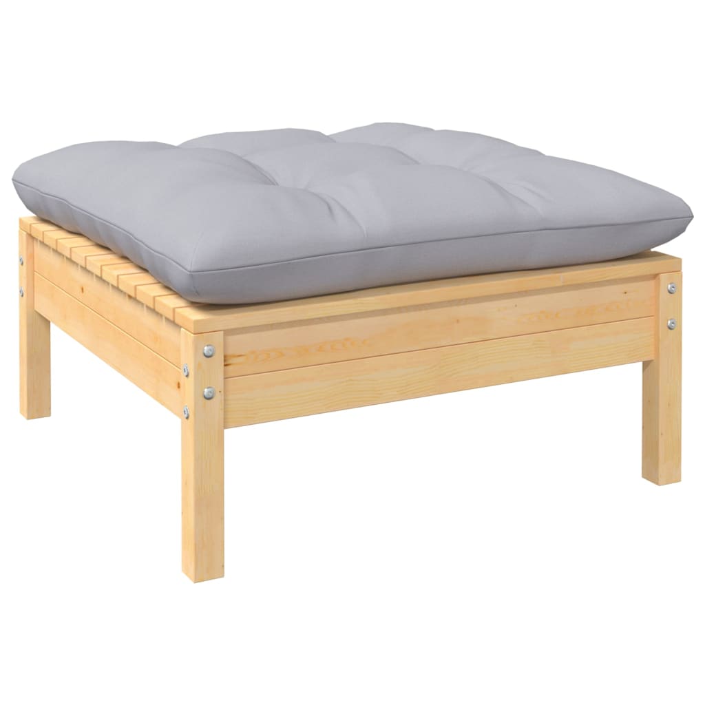 6-Tlg. Garten-Lounge-Set Mit Grauen Kissen Kiefernholz