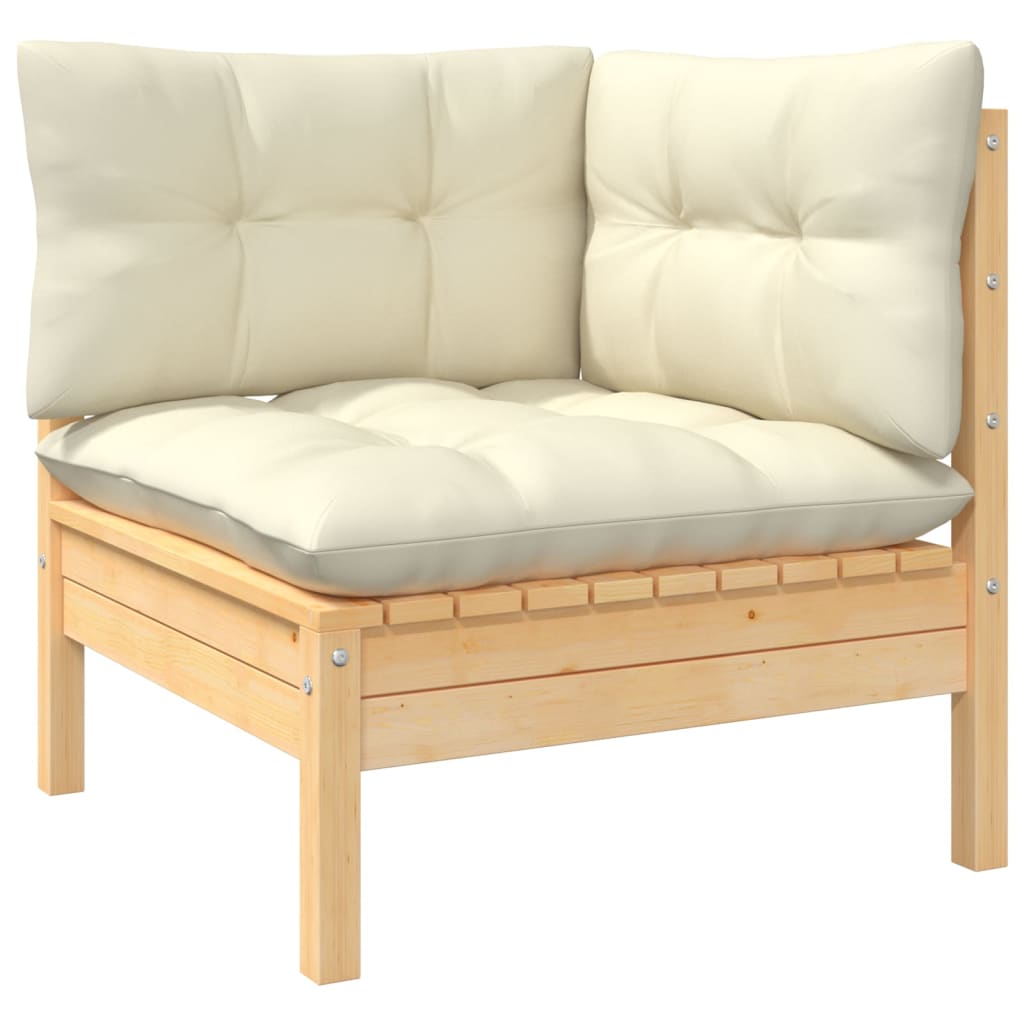 7-Tlg. Garten-Lounge-Set Mit Creme Kissen Kiefernholz