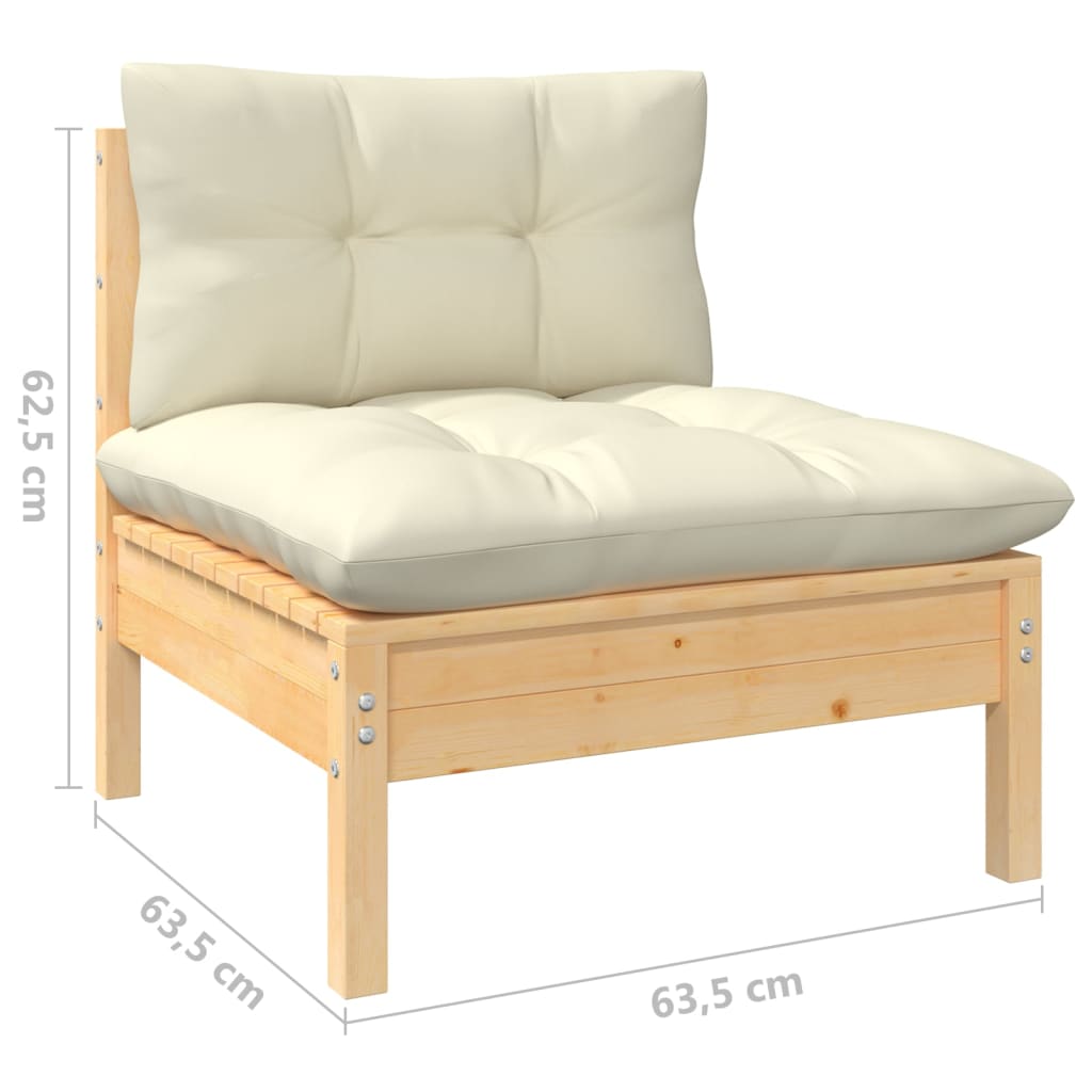 7-Tlg. Garten-Lounge-Set Mit Creme Kissen Kiefernholz
