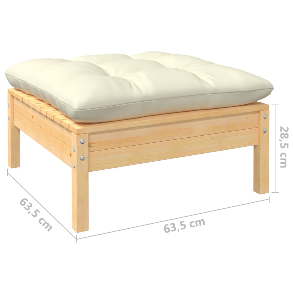 7-Tlg. Garten-Lounge-Set Mit Creme Kissen Kiefernholz