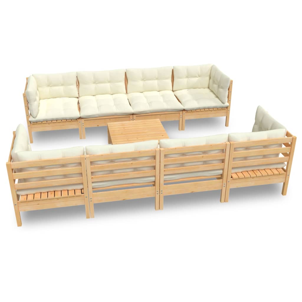 9-Tlg. Garten-Lounge-Set Mit Creme Kissen Massivholz Kiefer