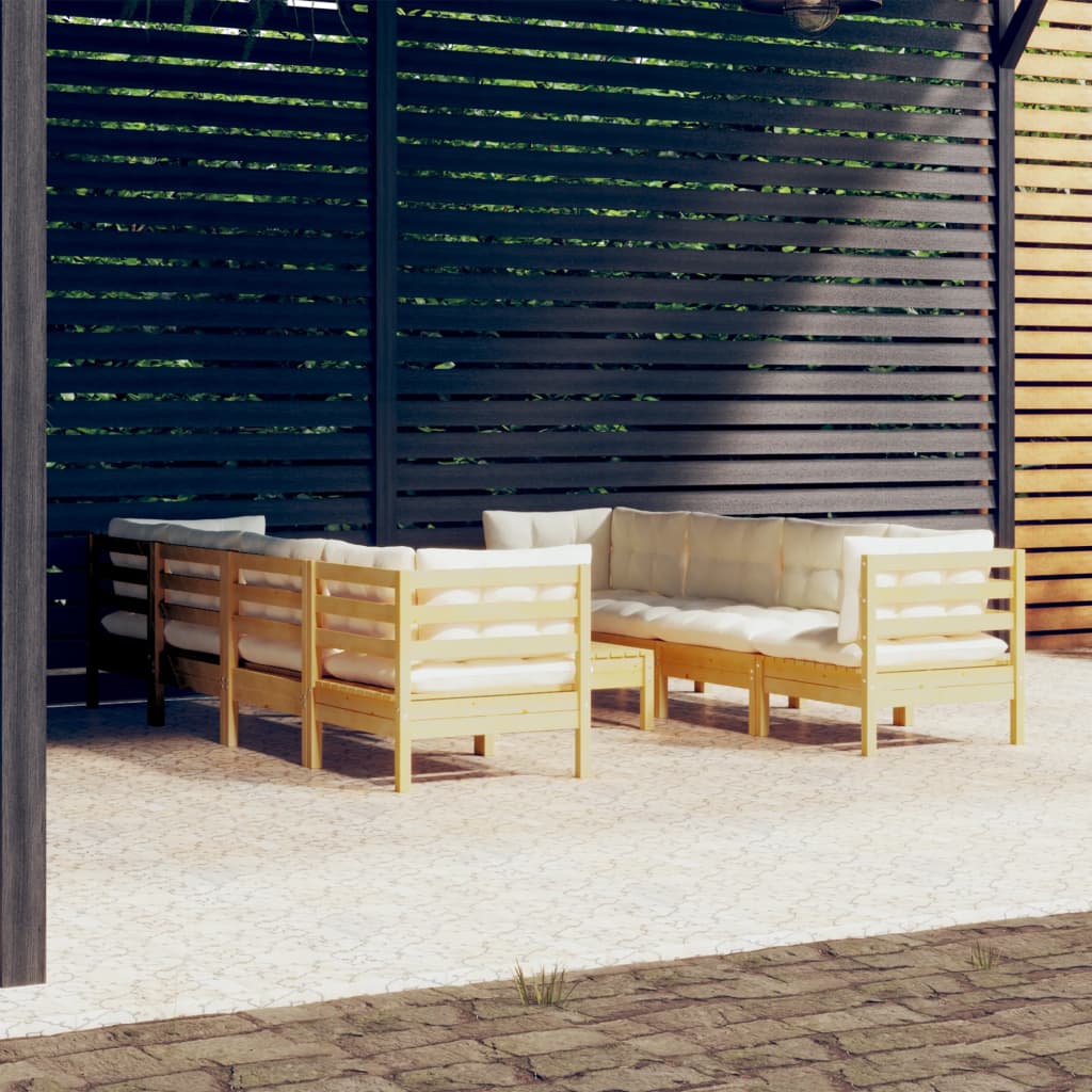 9-Tlg. Garten-Lounge-Set Mit Creme Kissen Massivholz Kiefer