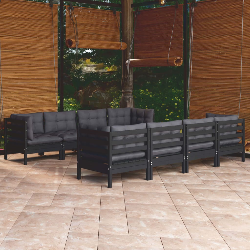 9-Tlg. Garten-Lounge-Set Mit Creme Kissen Massivholz Kiefer