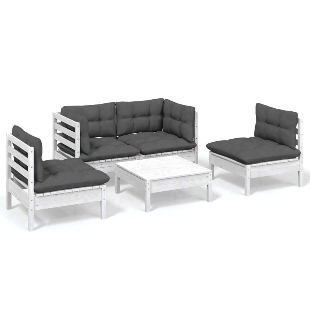 5-Tlg. Garten-Lounge-Set Mit Kissen Kiefer Massivholz