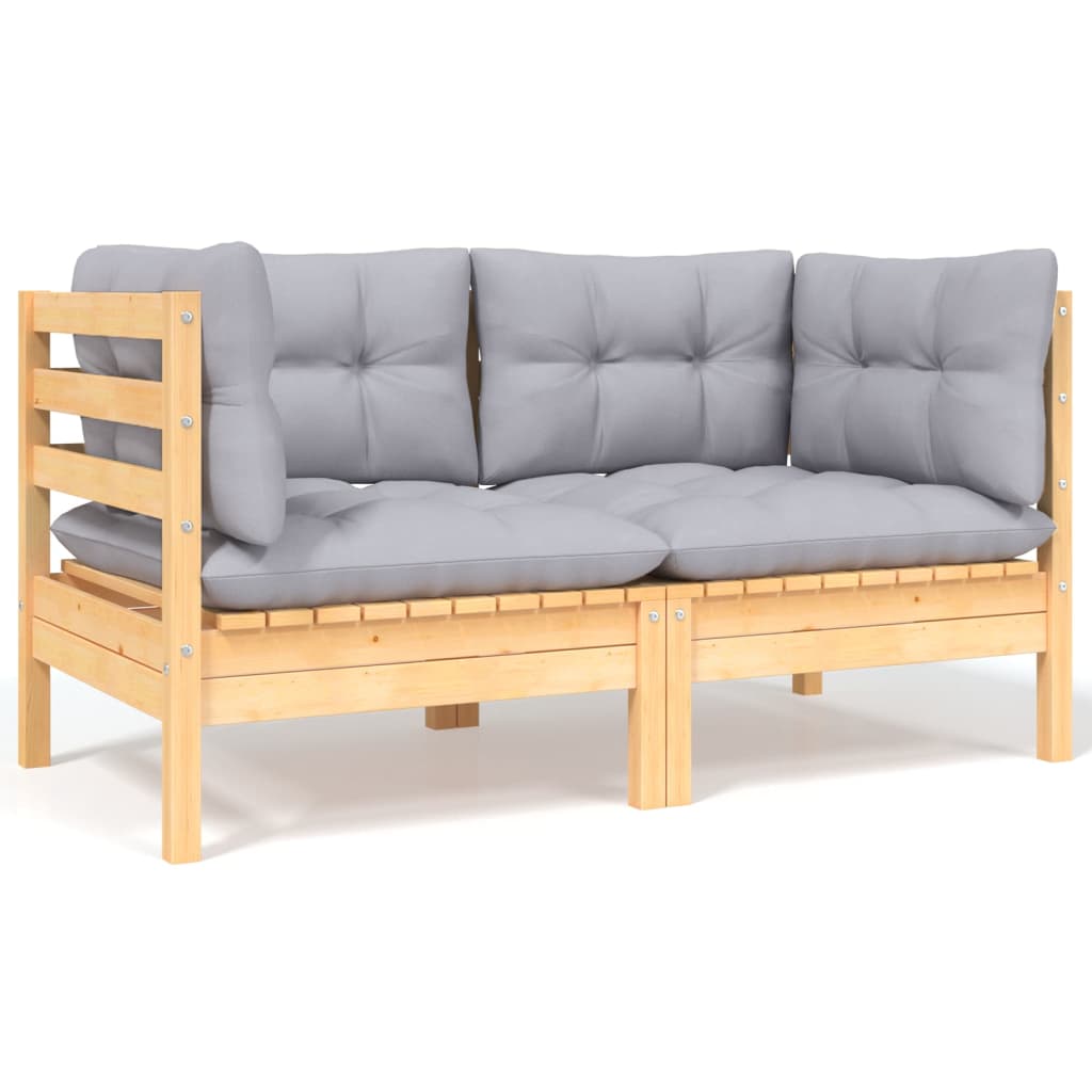 7-Tlg. Garten-Lounge-Set Mit Grauen Kissen Kiefer Massivholz