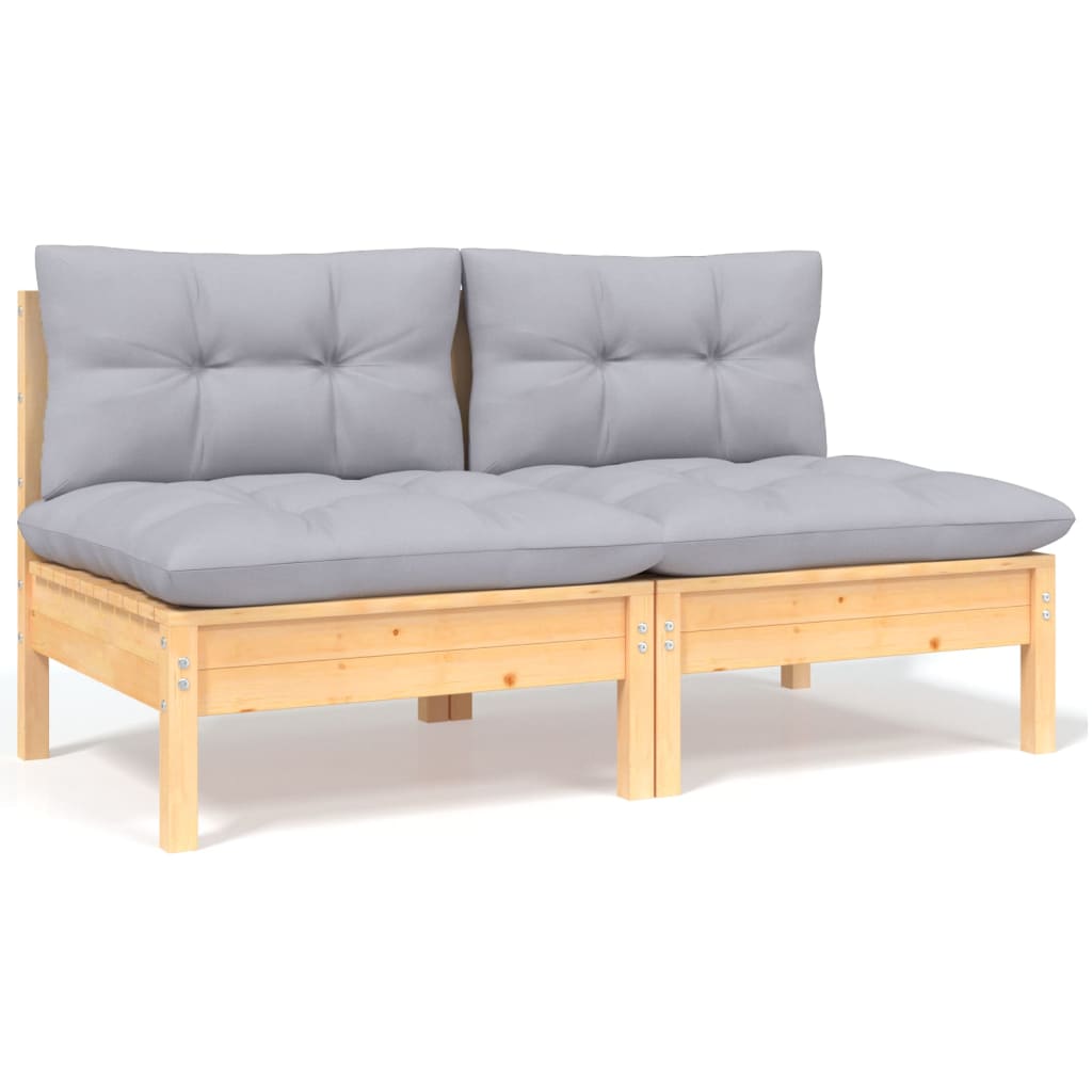 7-Tlg. Garten-Lounge-Set Mit Grauen Kissen Kiefer Massivholz