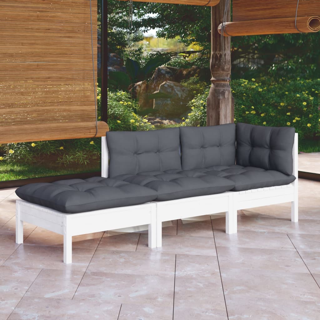 3-Tlg. Garten-Lounge-Set Mit Kissen Massivholz Kiefer