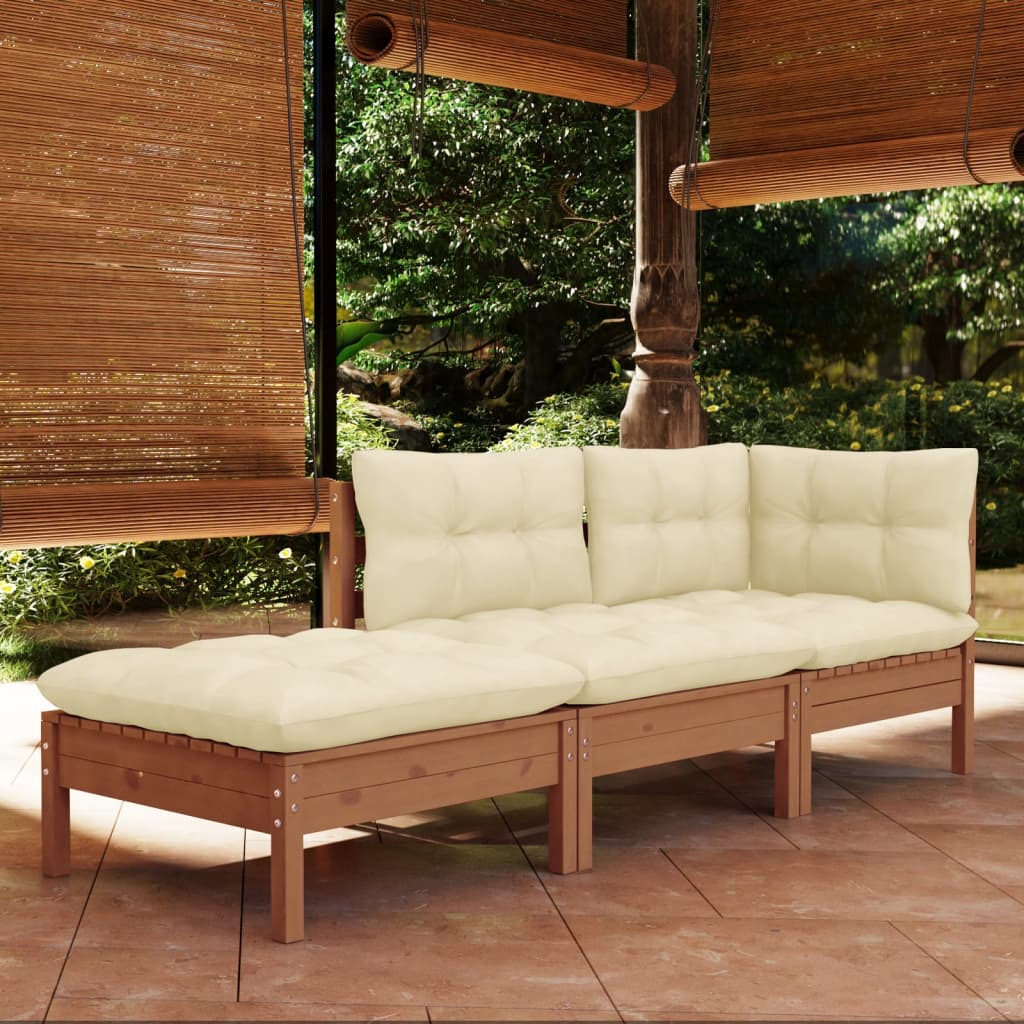 3-Tlg. Garten-Lounge-Set Mit Kissen Massivholz Kiefer
