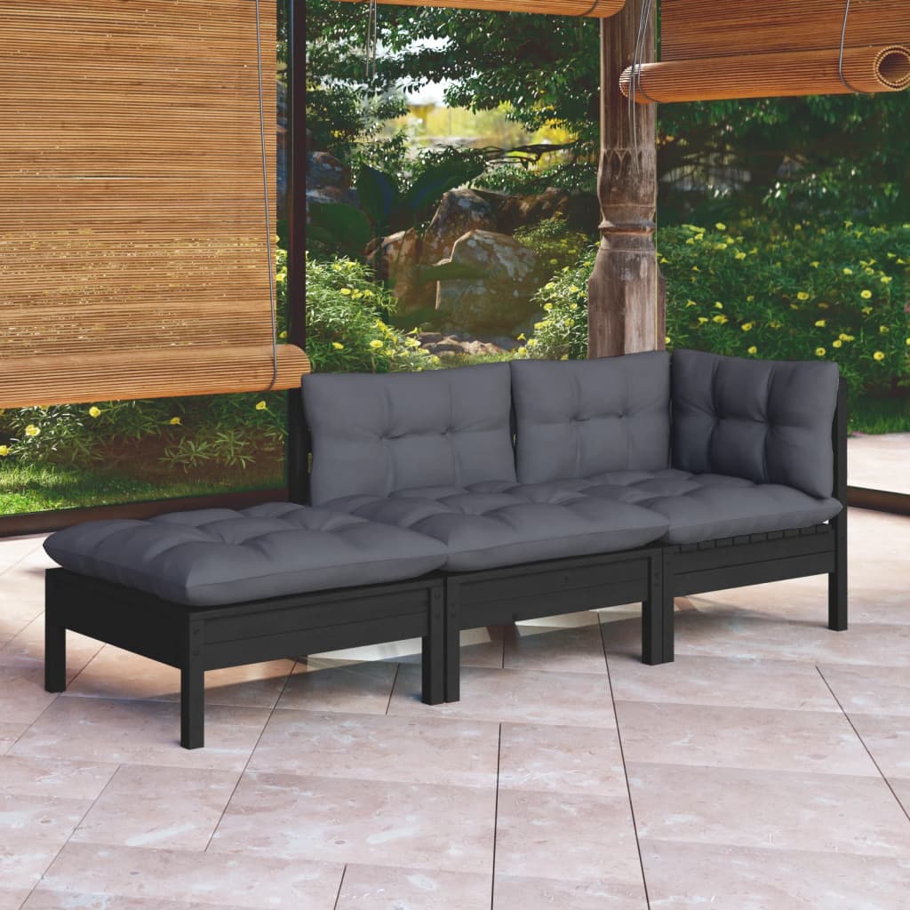 3-Tlg. Garten-Lounge-Set Mit Kissen Massivholz Kiefer