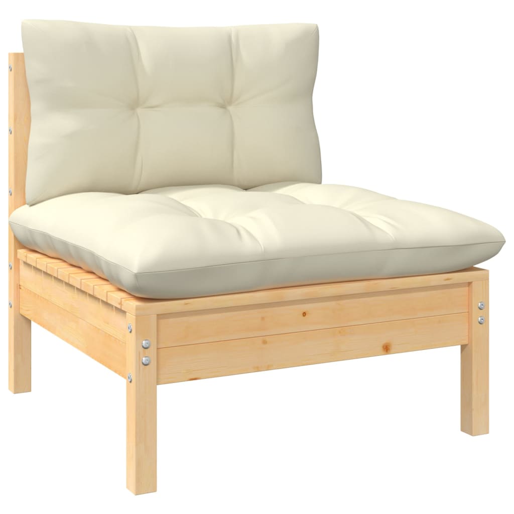 5-Tlg. Garten-Lounge-Set Mit Creme Kissen Kiefernholz