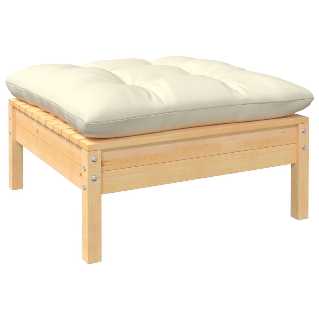 5-Tlg. Garten-Lounge-Set Mit Creme Kissen Kiefernholz