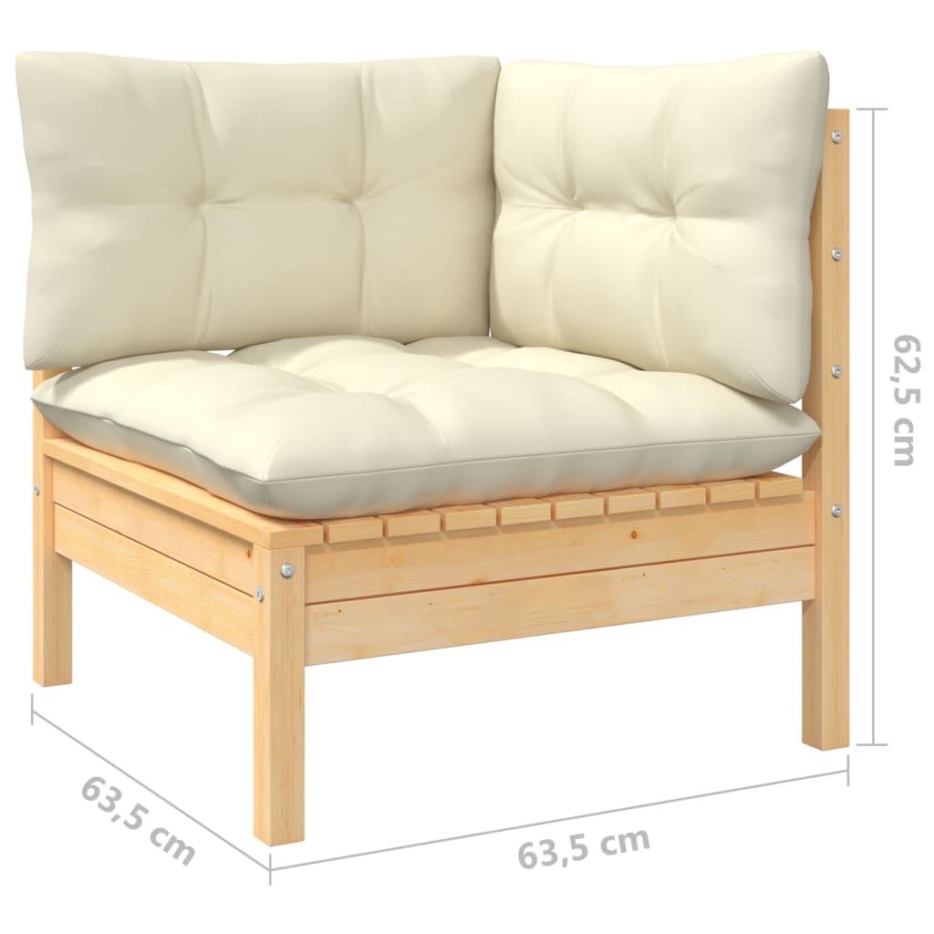 5-Tlg. Garten-Lounge-Set Mit Creme Kissen Kiefernholz